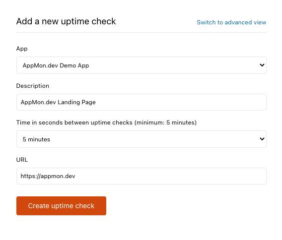 Screenshot of simple uptime monitoring setup