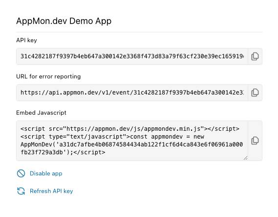 Screenshot of app configuration